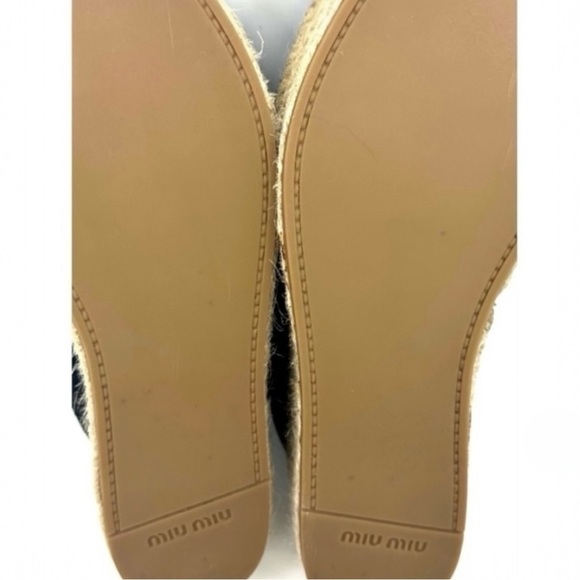 MIU MIU Suede Espadrille Platform Slip on Slides Sandals Black size 8 NEW - Picture 12 of 14